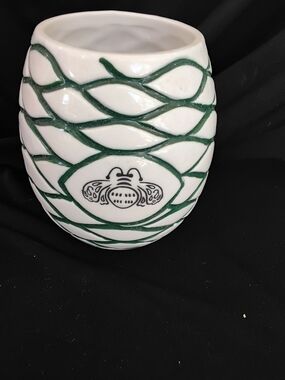 Tequila Patron White Ceramic Mug with Green Raised Vine Design